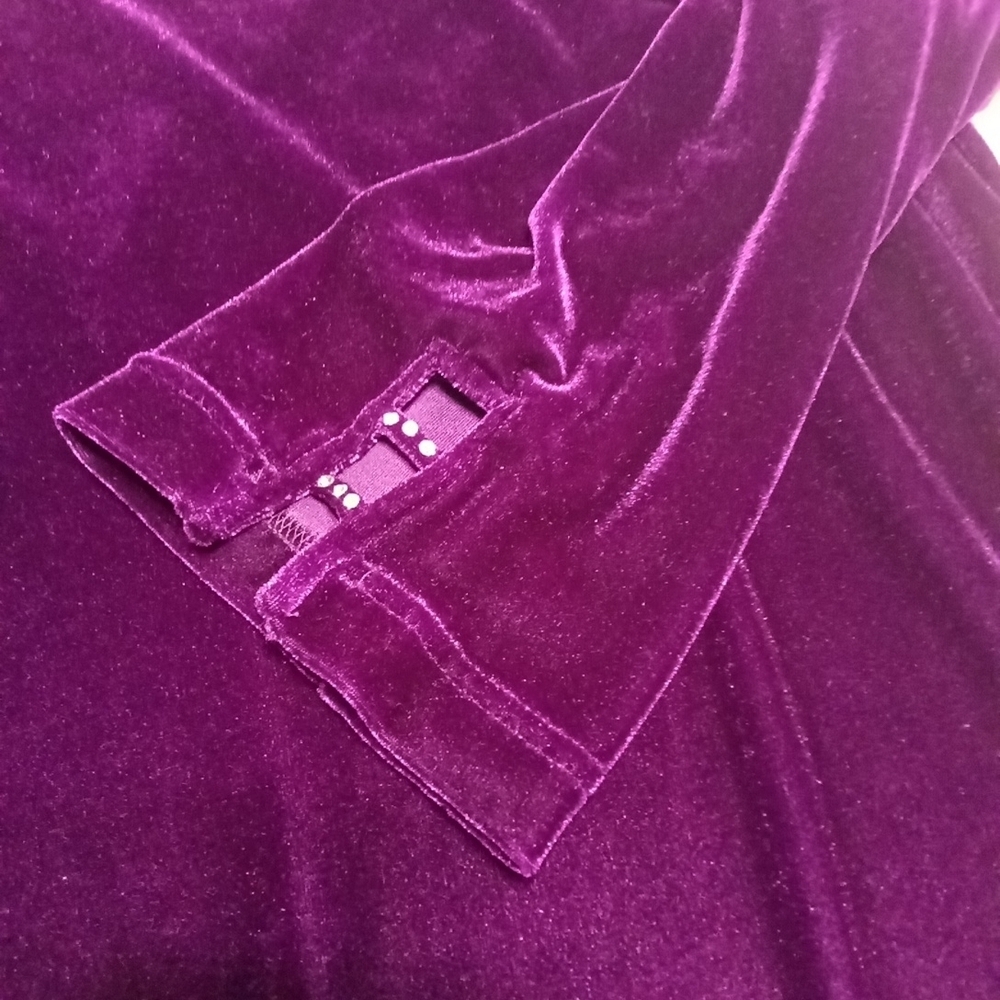 Quacker Factory Rich Purple Velvet Blouse Rhinestone Embellishment - Picture 5 of 8